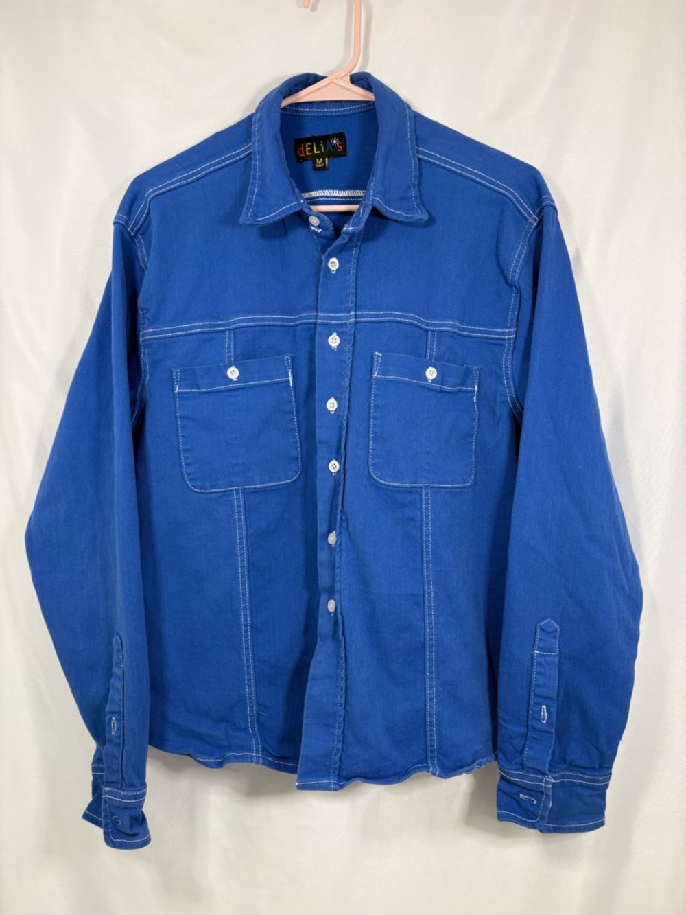 dELiA*s 1990's Cobalt Blue Denim Button-Front Utility Shirt Shacket Size Medium
